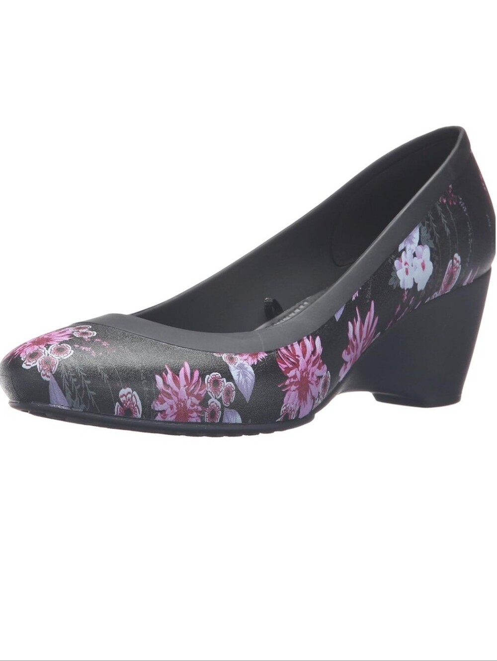 Crocs Lina Floral Wedge Heels Womens Size 7 Comfort Black Plum NWT